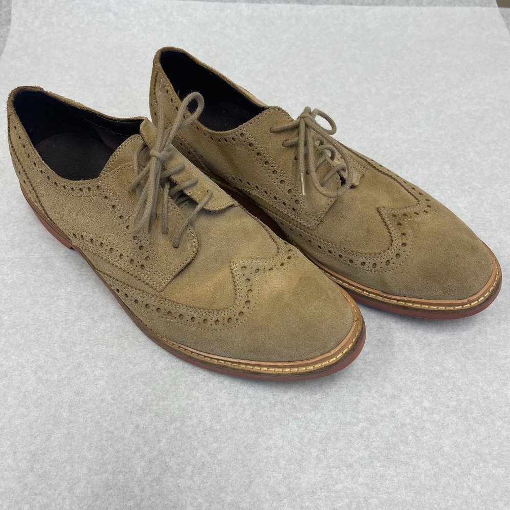 COLE HAAN MEN'S BEIGE SUEDE WINGTIP NUBUCK BROGUE OXFORDS SIZE 9.5 M